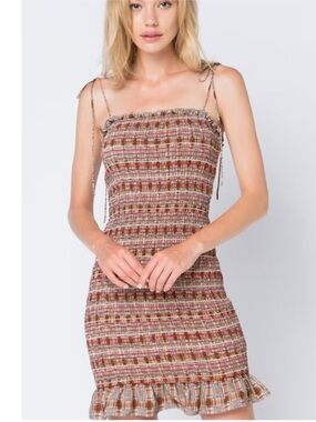 Storia Cotton Smock Tube Mini Dress with Ruffle hem and tie straps size small